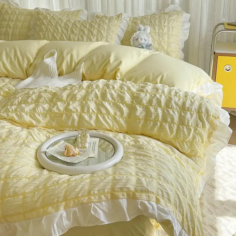 Yellow Cotton Lace Bedding
