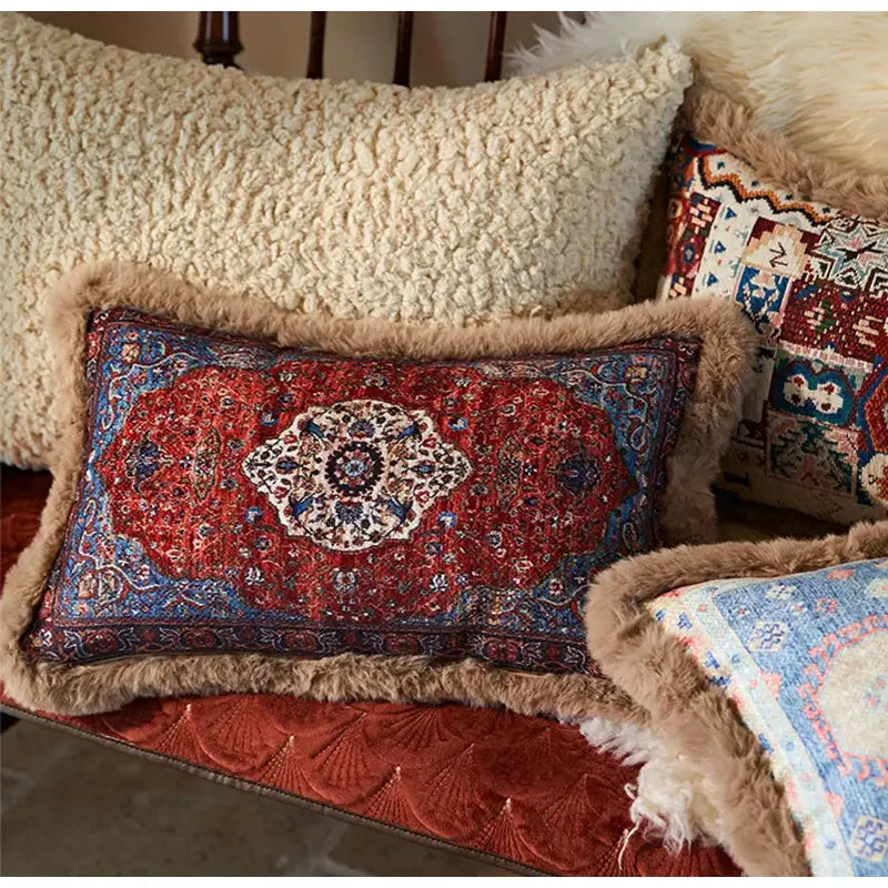 Red Blue Bohemian Lumbar Pillow