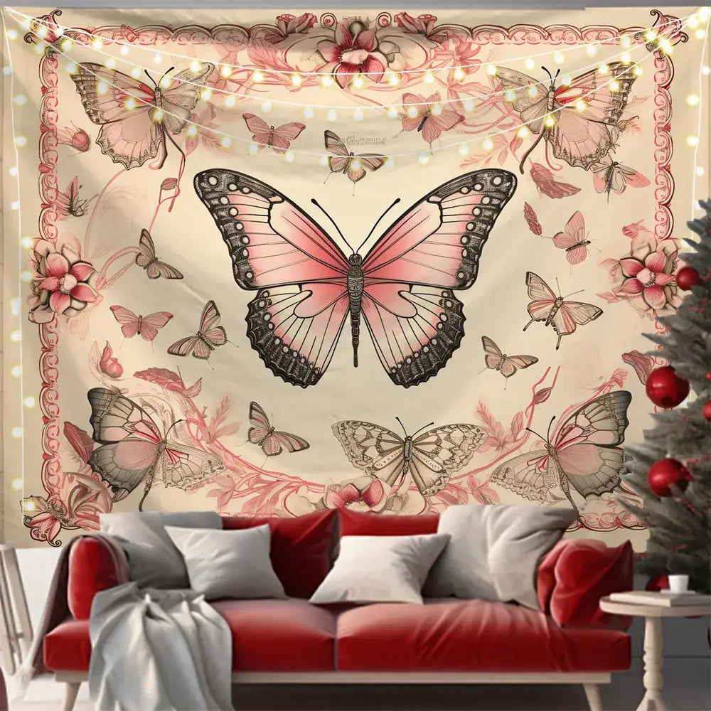 Pink Black Butterfly Tapestry