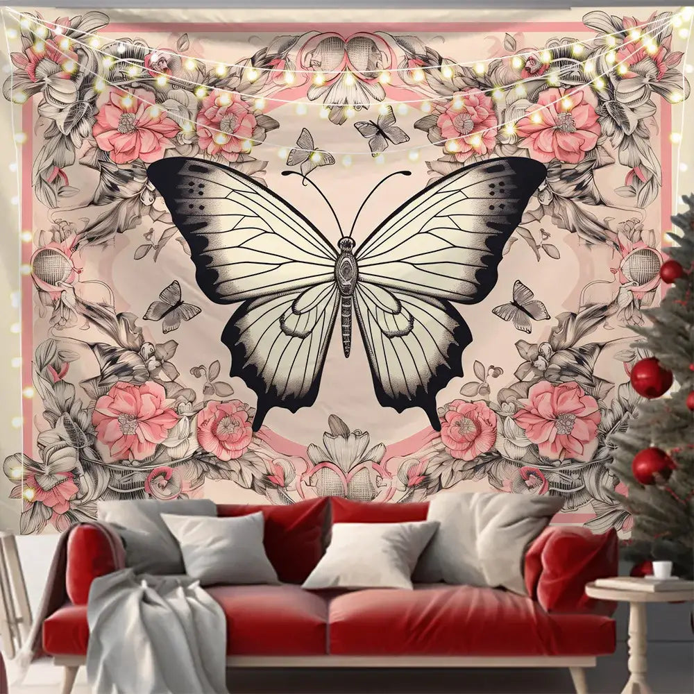 Pink Black Butterfly Tapestry