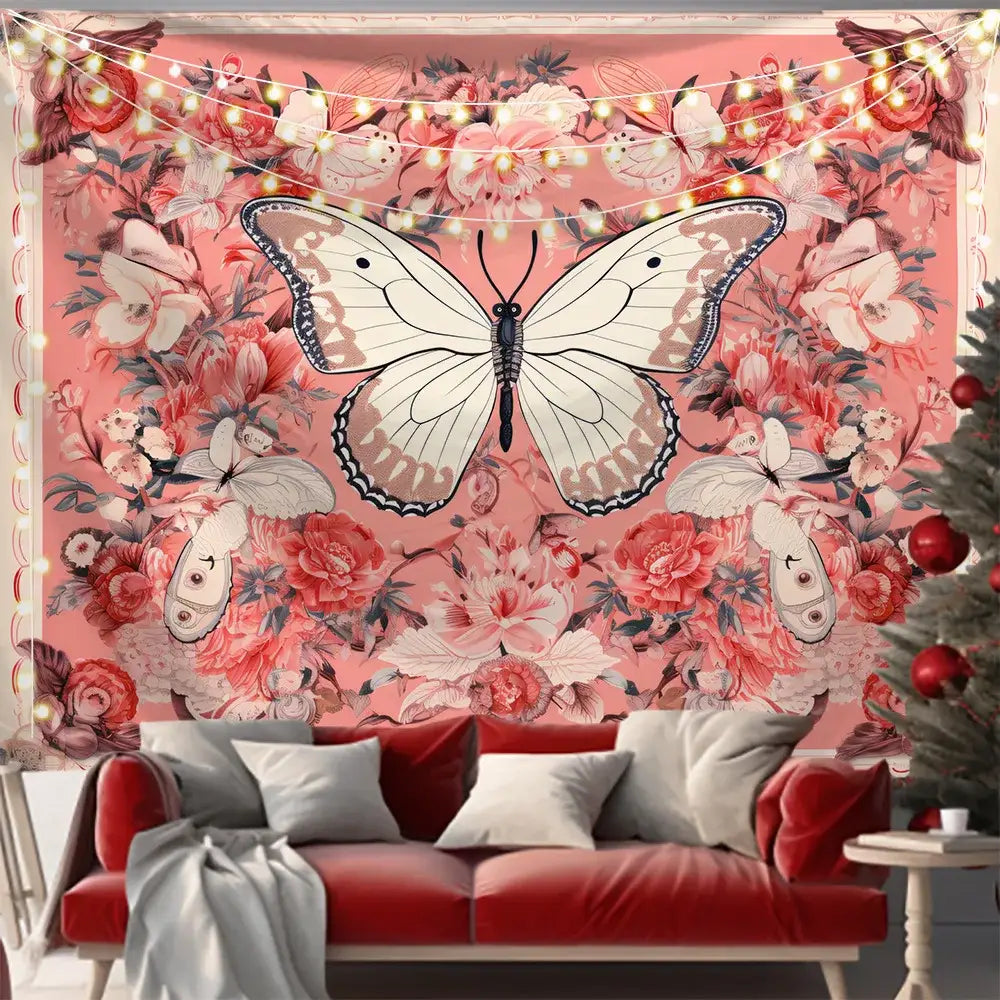 Pink Black Butterfly Tapestry