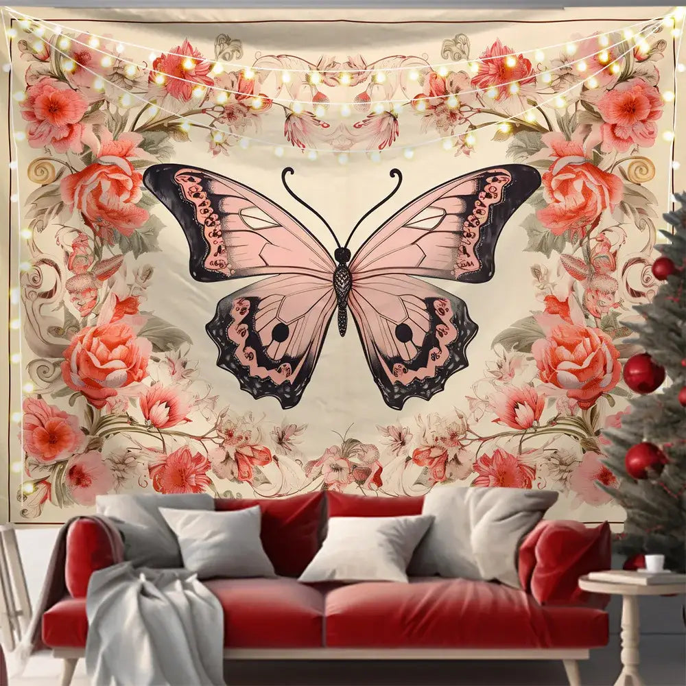 Pink Black Butterfly Tapestry