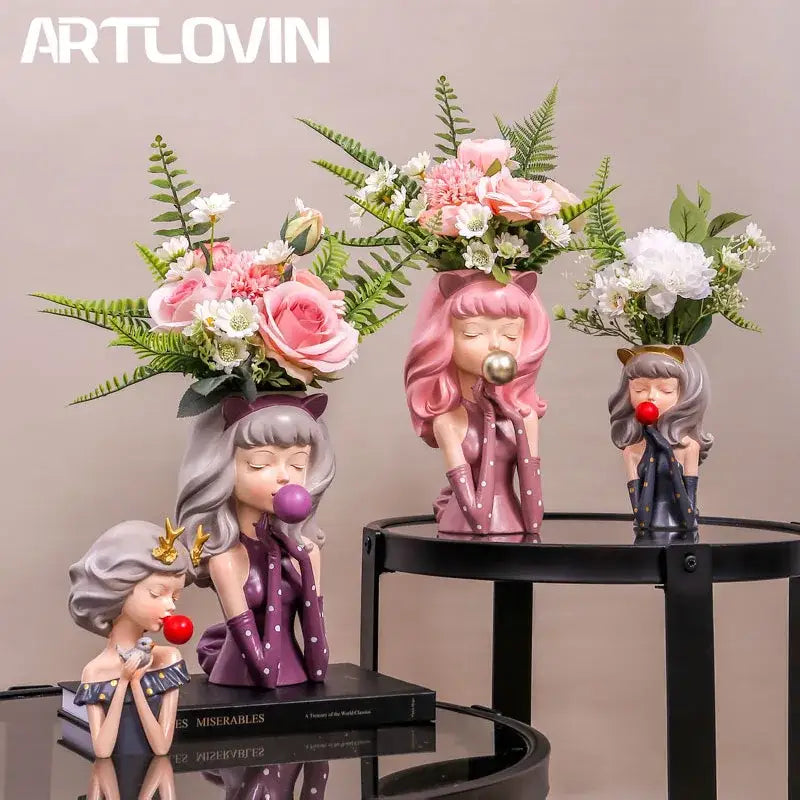 Resin Girl Flower Vase