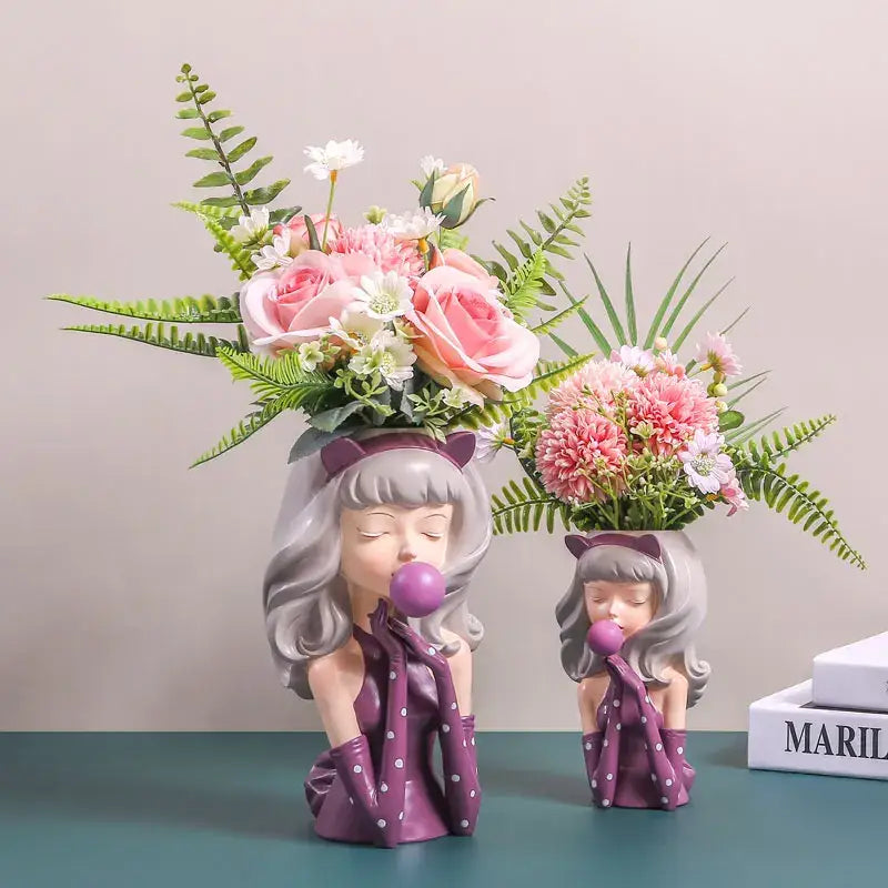 Resin Girl Flower Vase