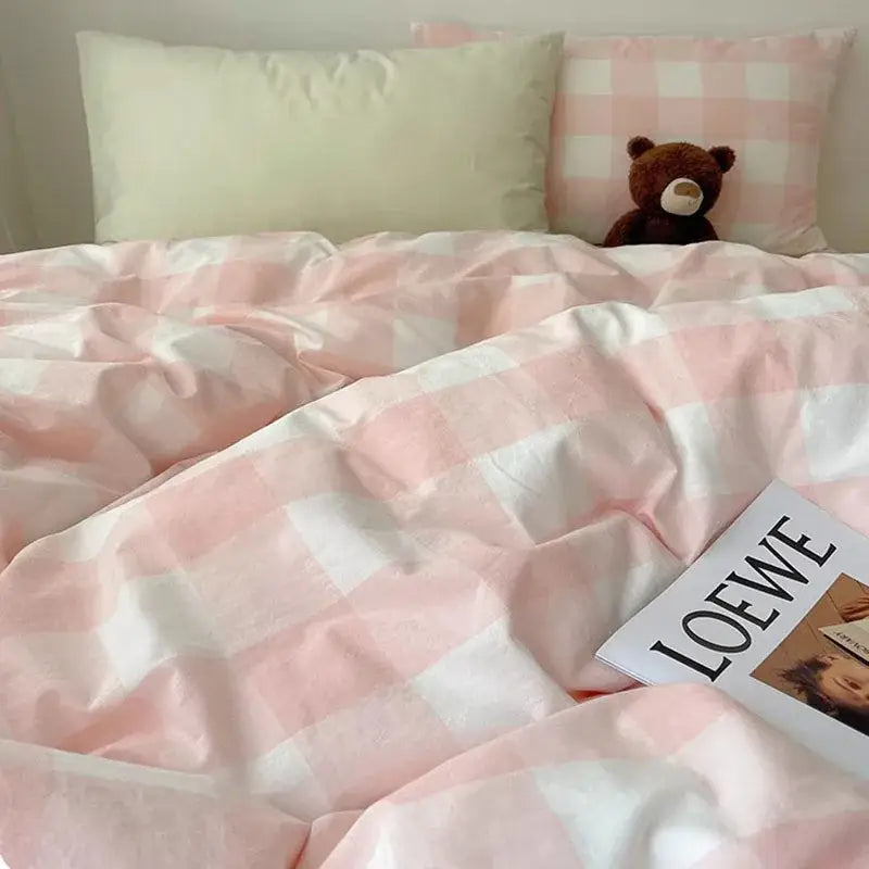 Pink Gingham Cotton Bedding
