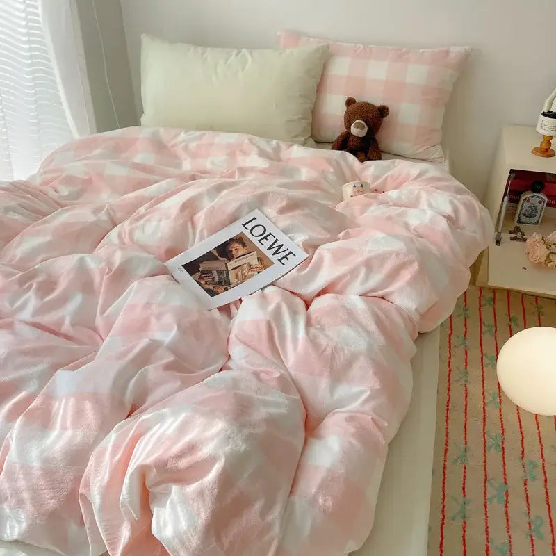 Pink Gingham Cotton Bedding