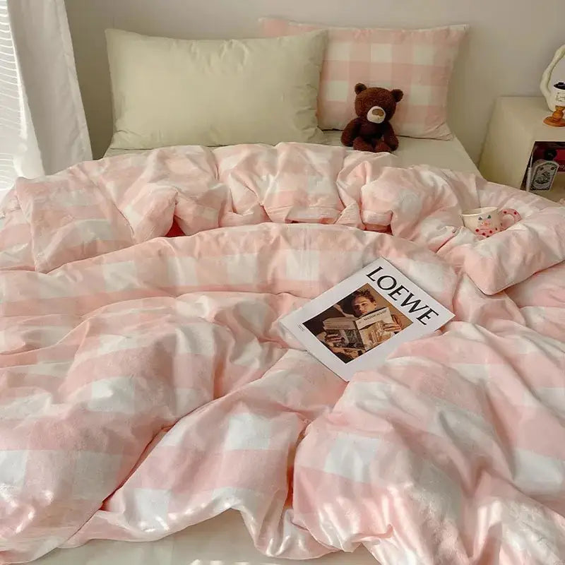Pink Gingham Cotton Bedding