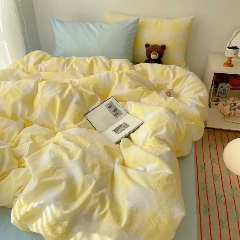 Pink Gingham Cotton Bedding