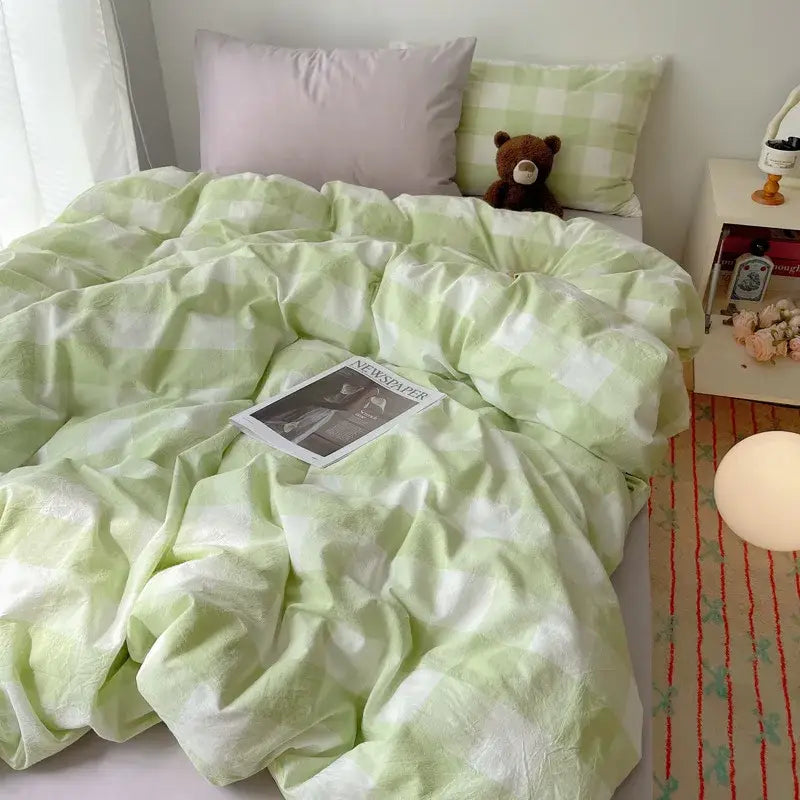 Pink Gingham Cotton Bedding