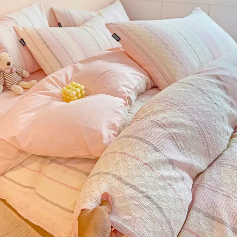 Pink Stripe Jacquard Bedding