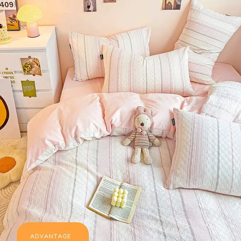 Pink Stripe Jacquard Bedding