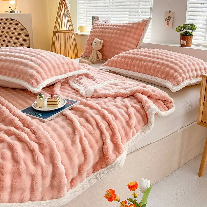 Pink Faux Rabbit-Fur Throw Blanket