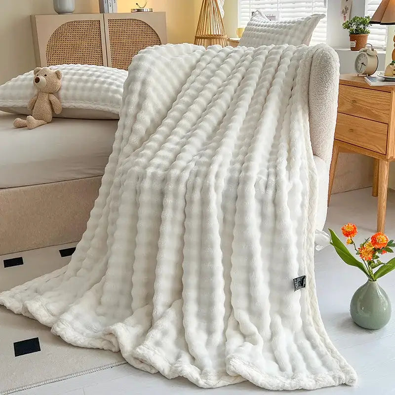 Pink Faux Rabbit-Fur Throw Blanket