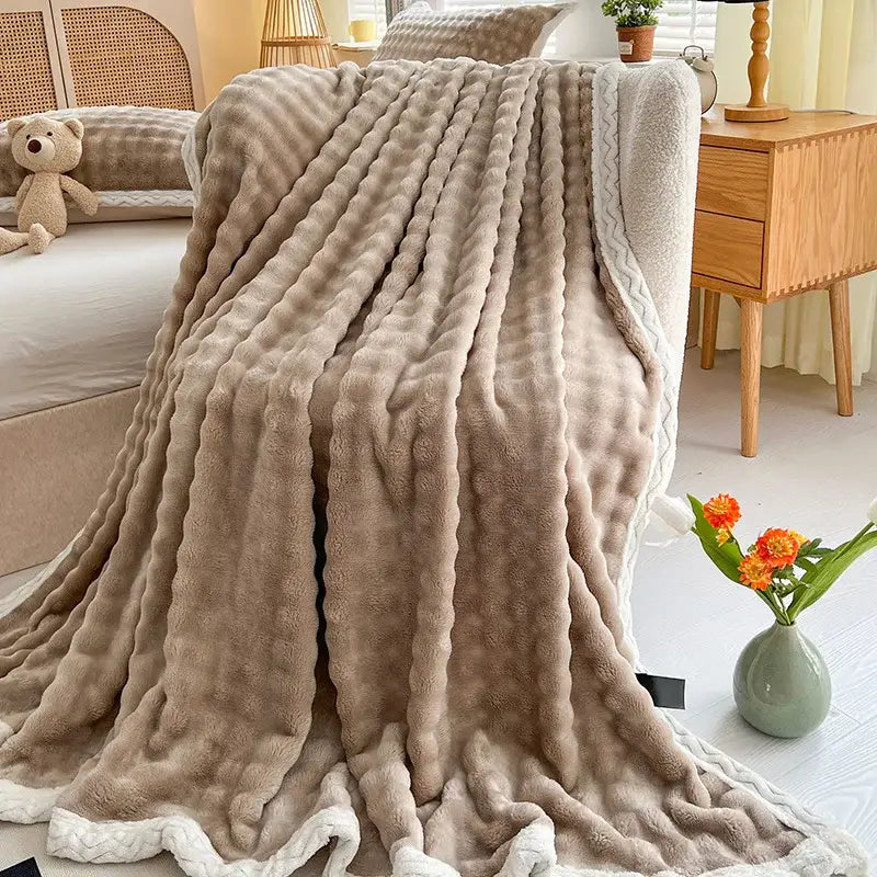 Pink Faux Rabbit-Fur Throw Blanket