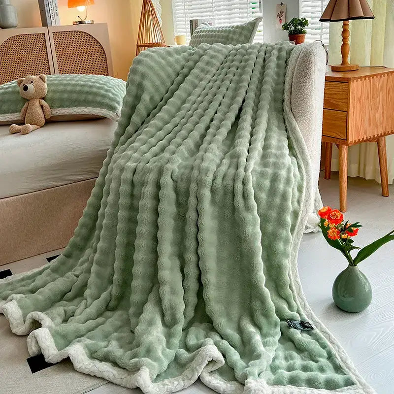 Pink Faux Rabbit-Fur Throw Blanket
