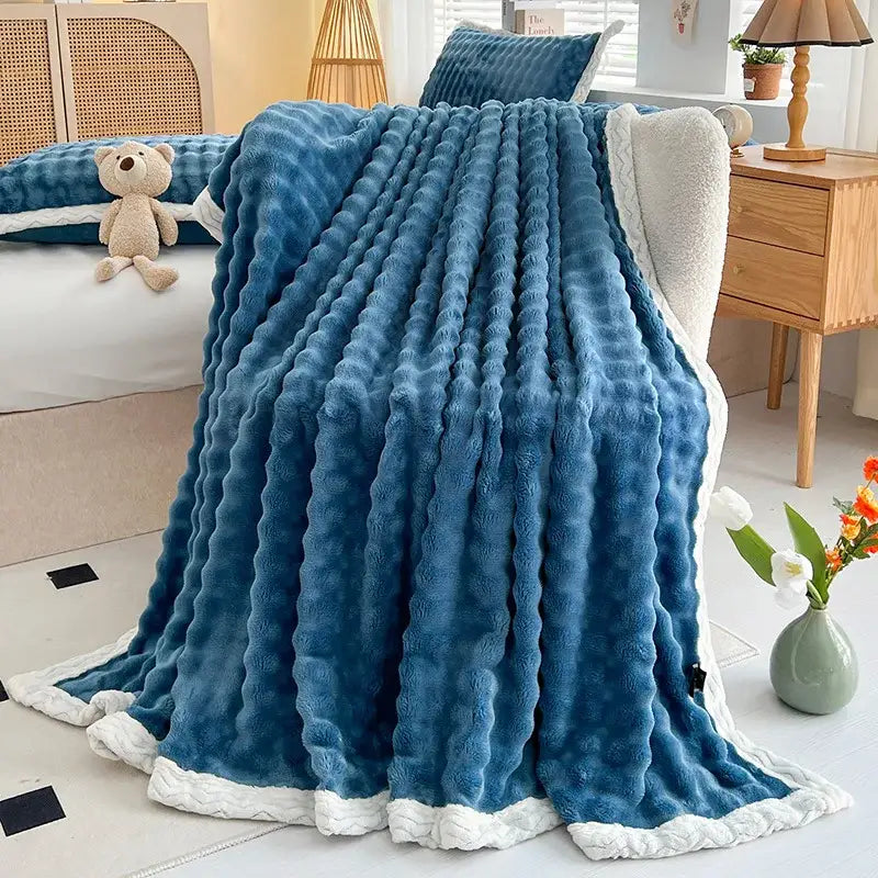 Pink Faux Rabbit-Fur Throw Blanket