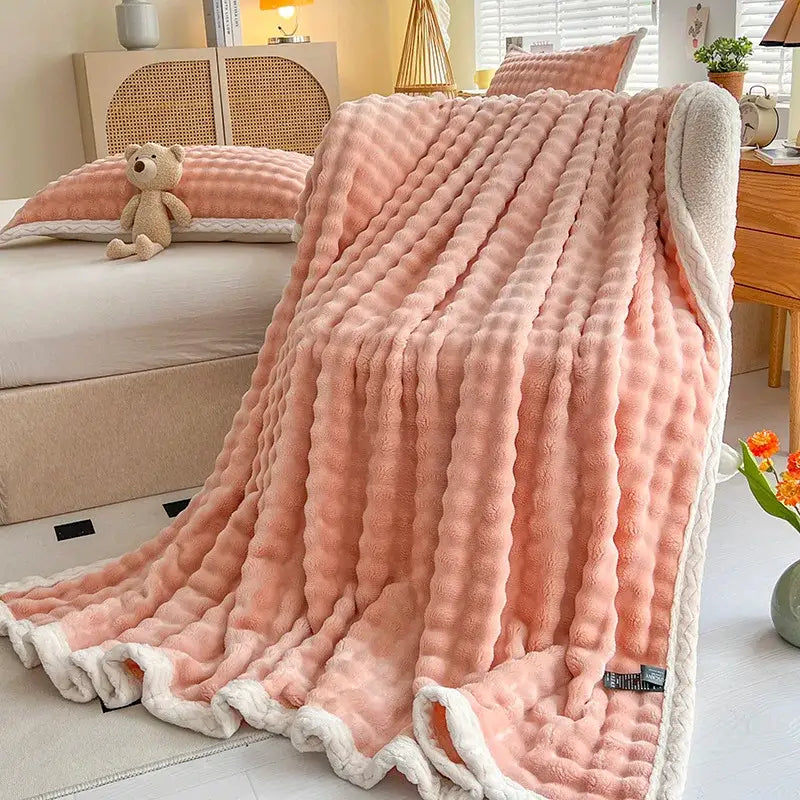 Pink Faux Rabbit-Fur Throw Blanket
