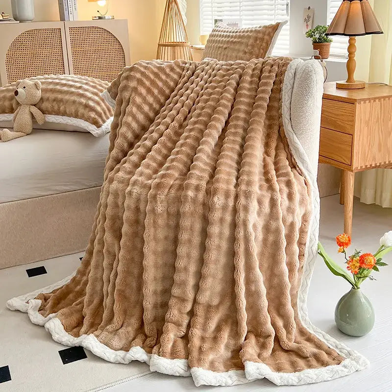 Pink Faux Rabbit-Fur Throw Blanket