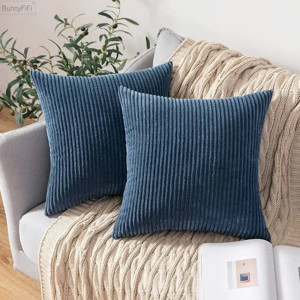Blue Striped Corduroy Pillow