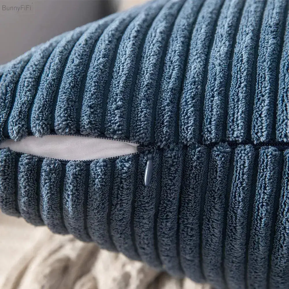 Blue Striped Corduroy Pillow