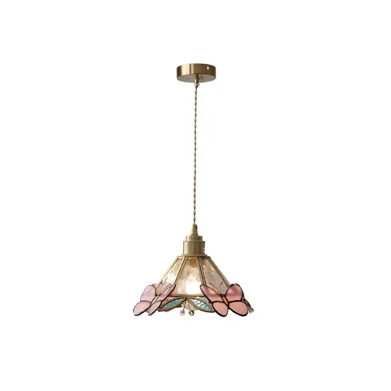 Pink Glass Pendant Light with Polished Copper