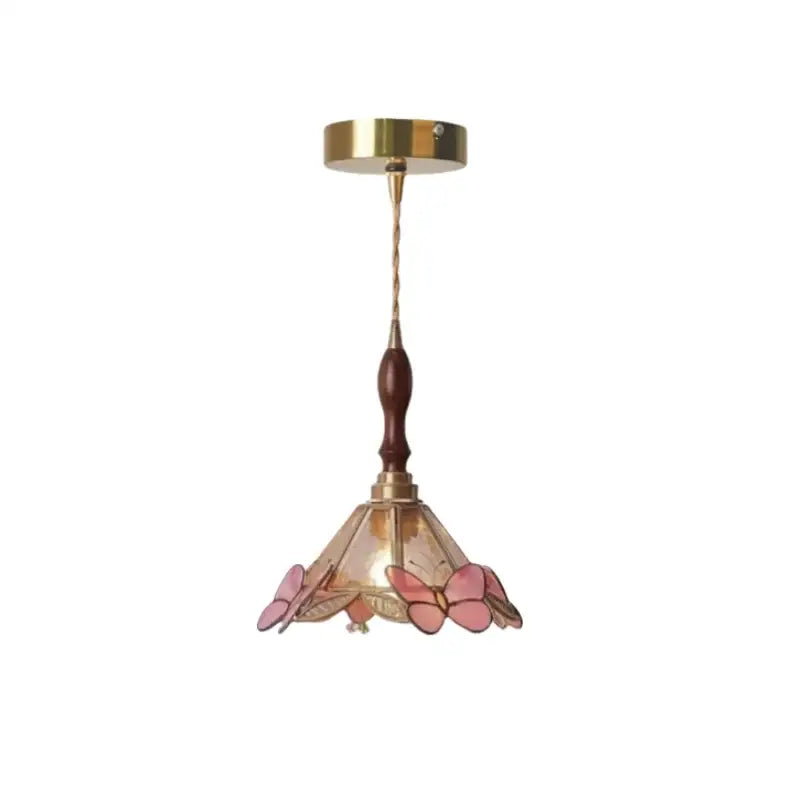 Pink Glass Pendant Light with Polished Copper