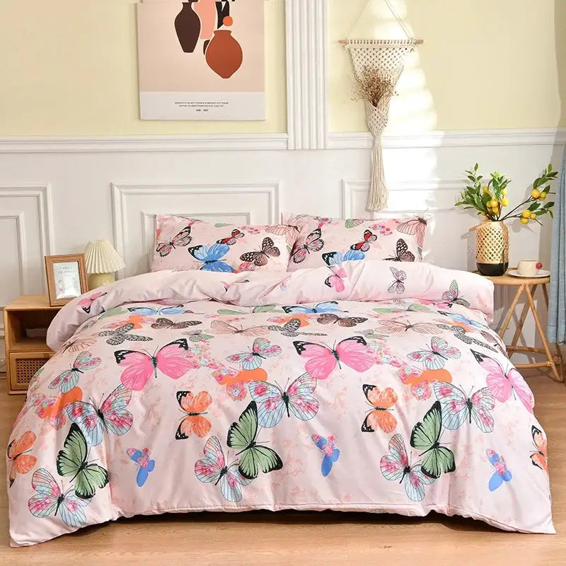 Pink Butterfly Bedding Set 220x240cm 4-Piece