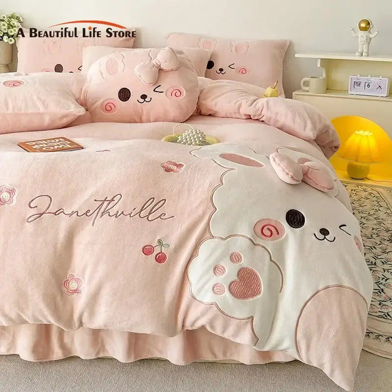 Pink Rabbit Applique Bedding