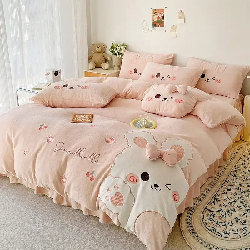 Pink Rabbit Applique Bedding