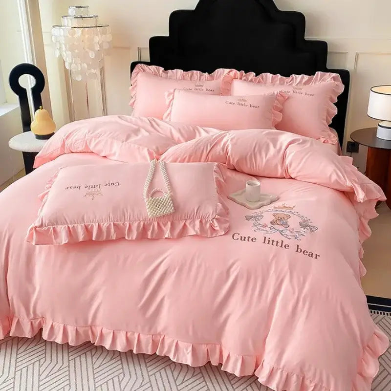 Pink Bear Cotton Bed Skirt