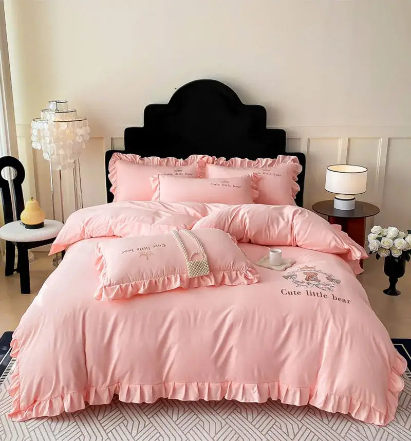 Pink Bear Cotton Bed Skirt