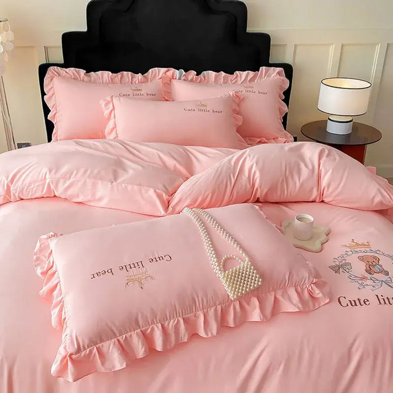 Pink Bear Cotton Bed Skirt