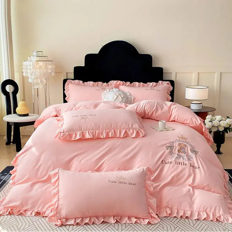Pink Bear Cotton Bed Skirt