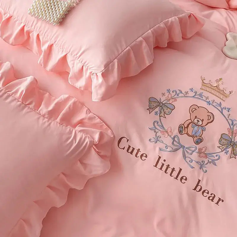 Pink Bear Cotton Bed Skirt