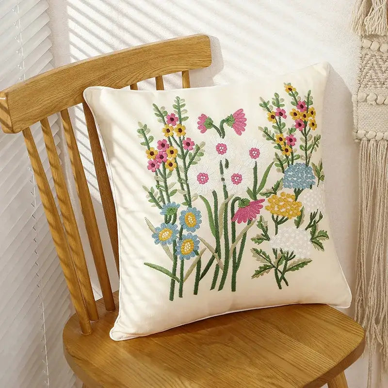 Cream Embroidered Cushion Cover