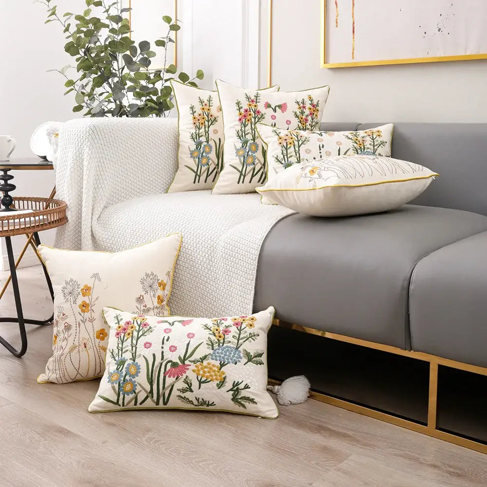 Cream Embroidered Cushion Cover