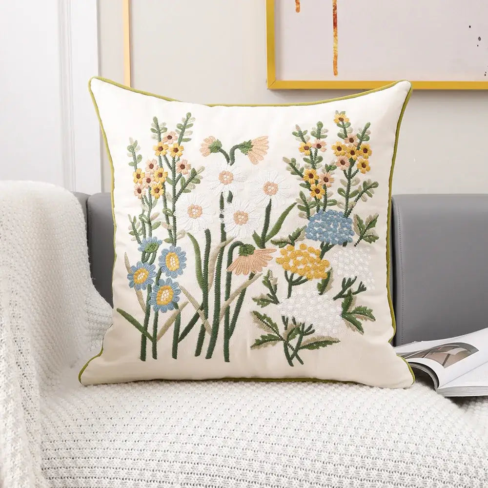 Cream Embroidered Cushion Cover