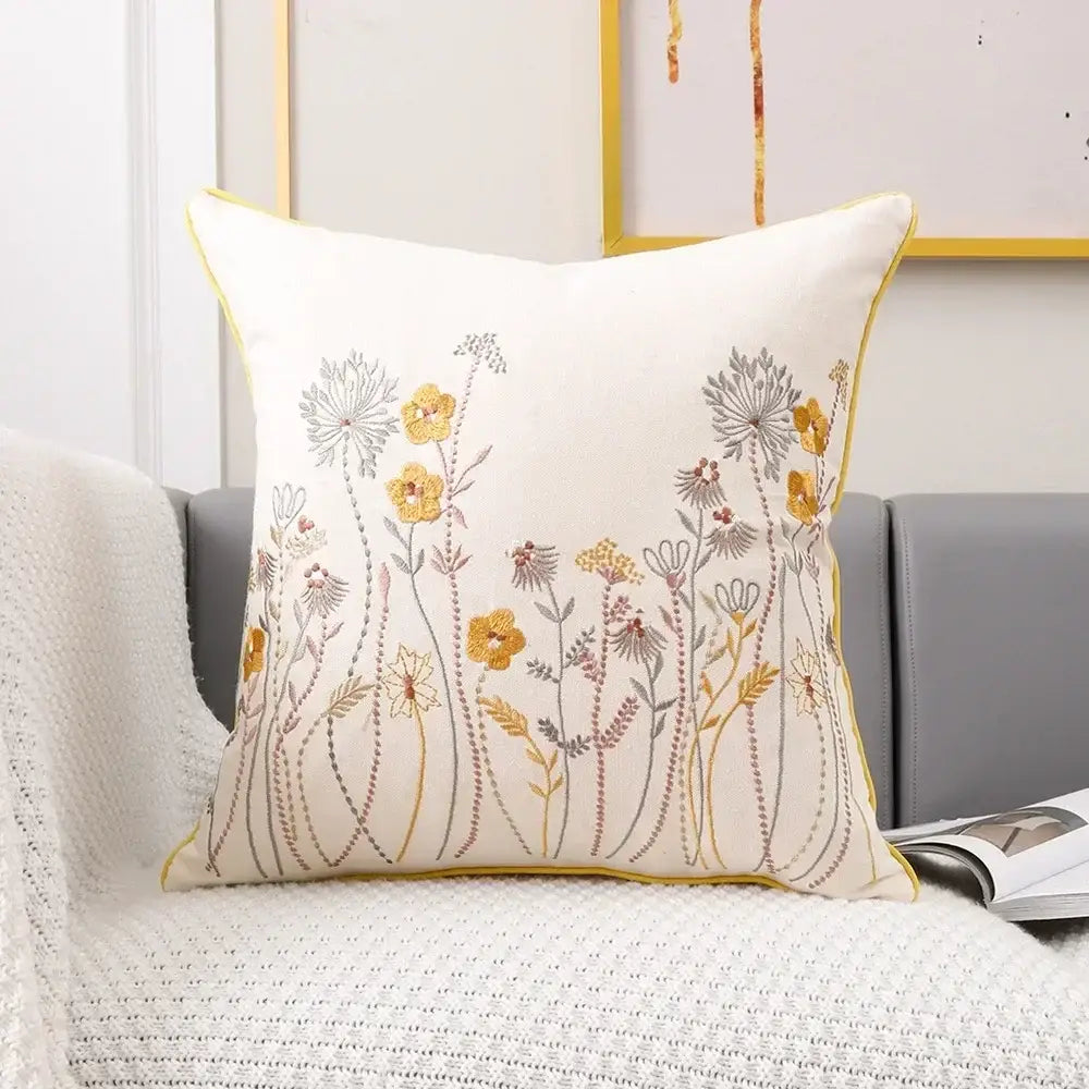 Cream Embroidered Cushion Cover
