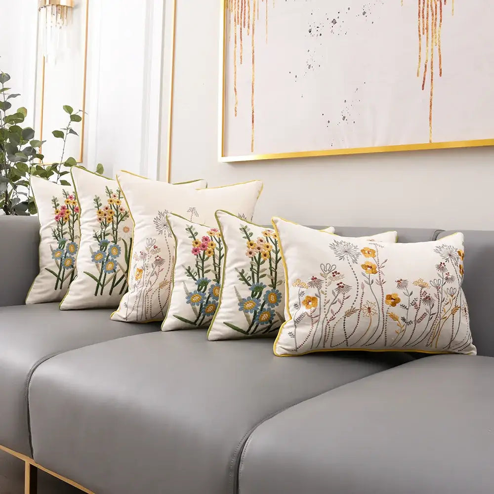 Cream Embroidered Cushion Cover