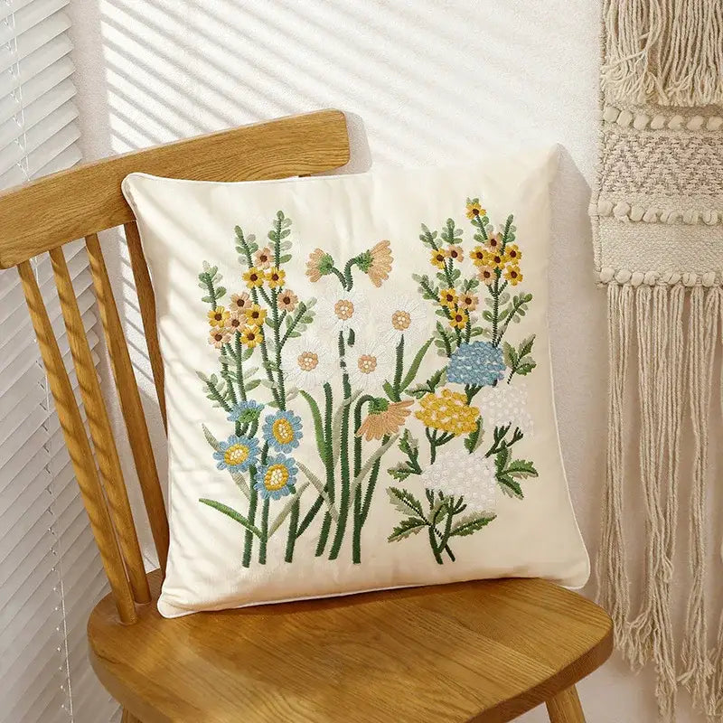 Cream Embroidered Cushion Cover