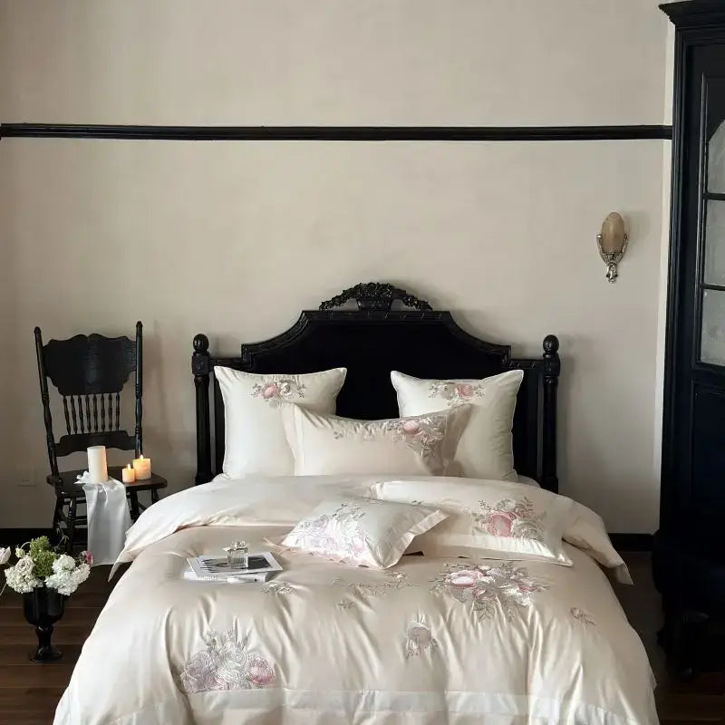 Pink Gray Embroidered Bedding