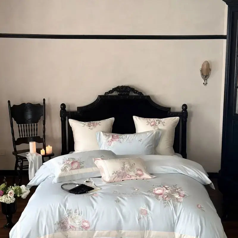 Pink Gray Embroidered Bedding
