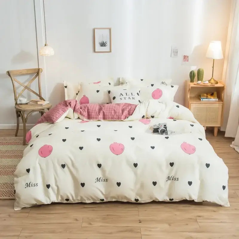 Pink Heart Satin Bedding