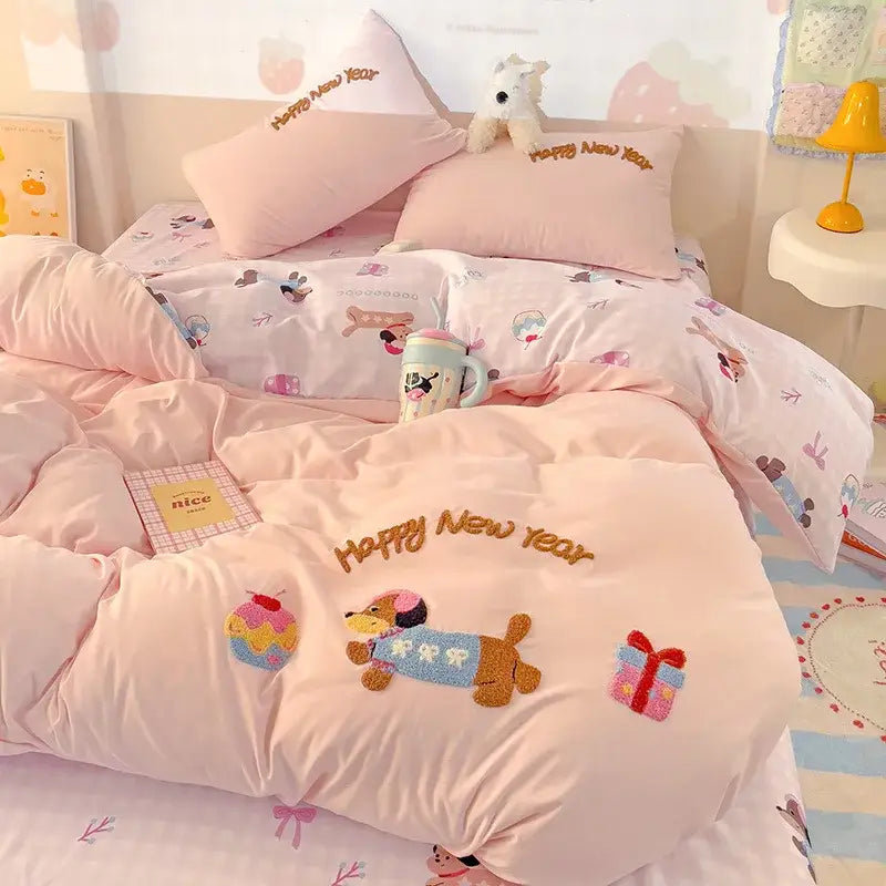Pink Cartoon Cotton Bedding