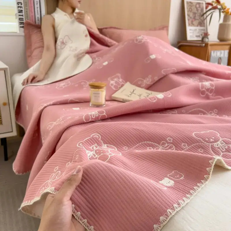 Pink Teddy Bear Cotton Quilt
