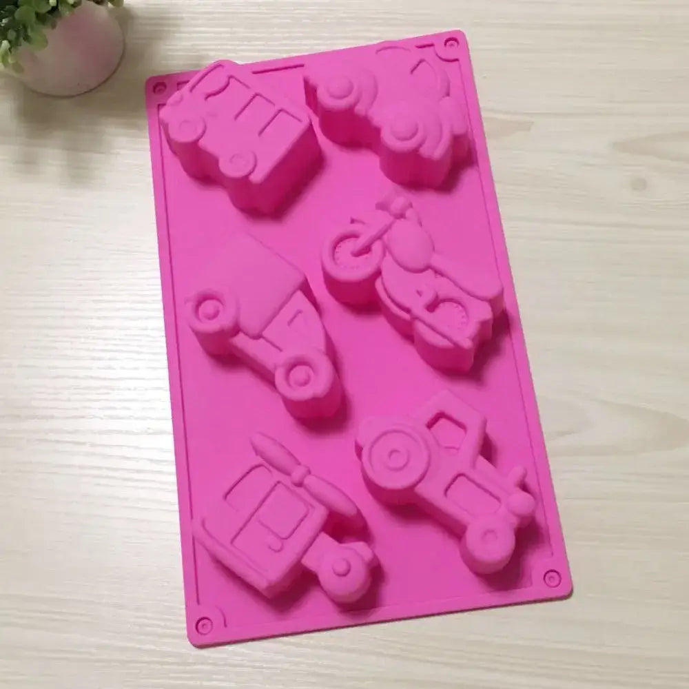 Pink Silicone Cake Mold with Airplane Car Shapes