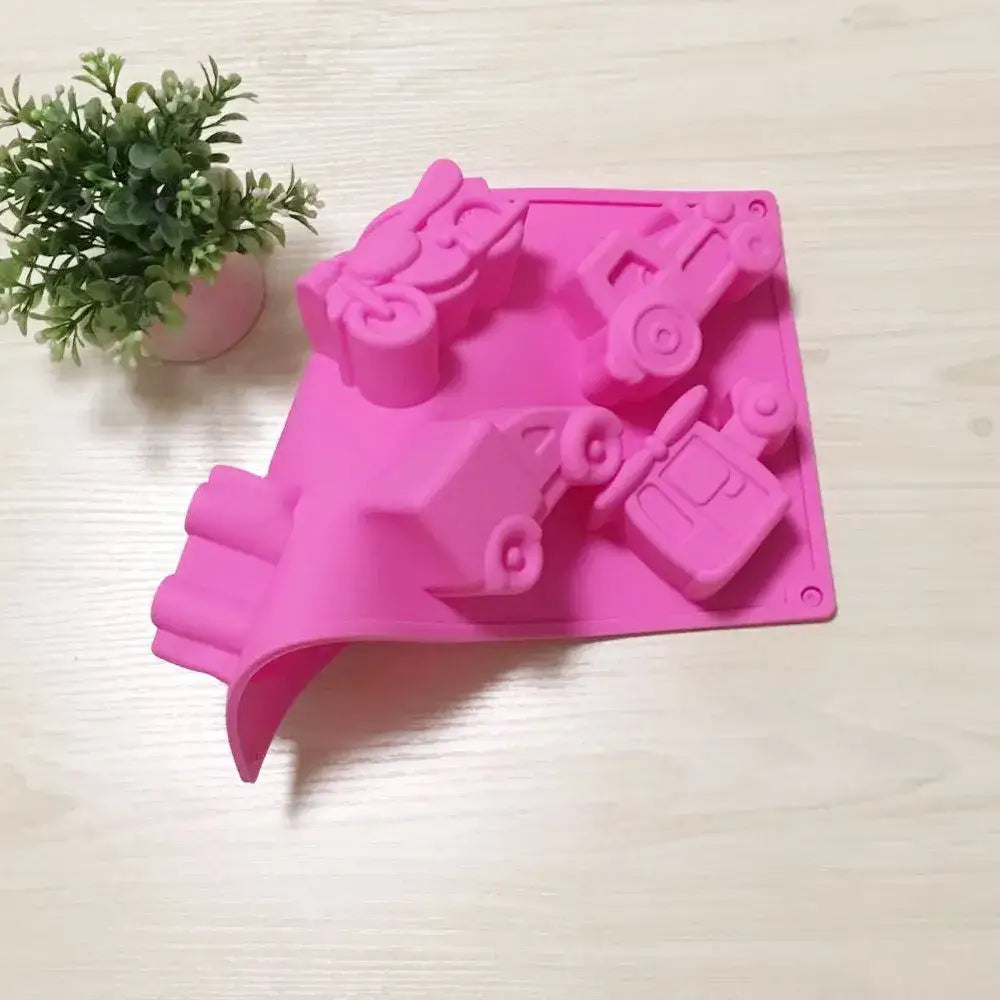 Pink Silicone Cake Mold with Airplane Car Shapes