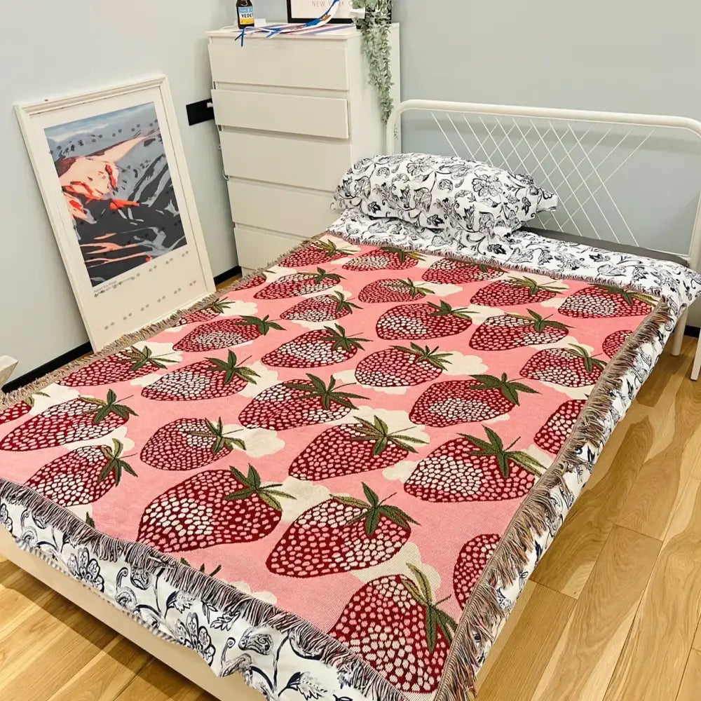 Pink Strawberry Knitted Blanket