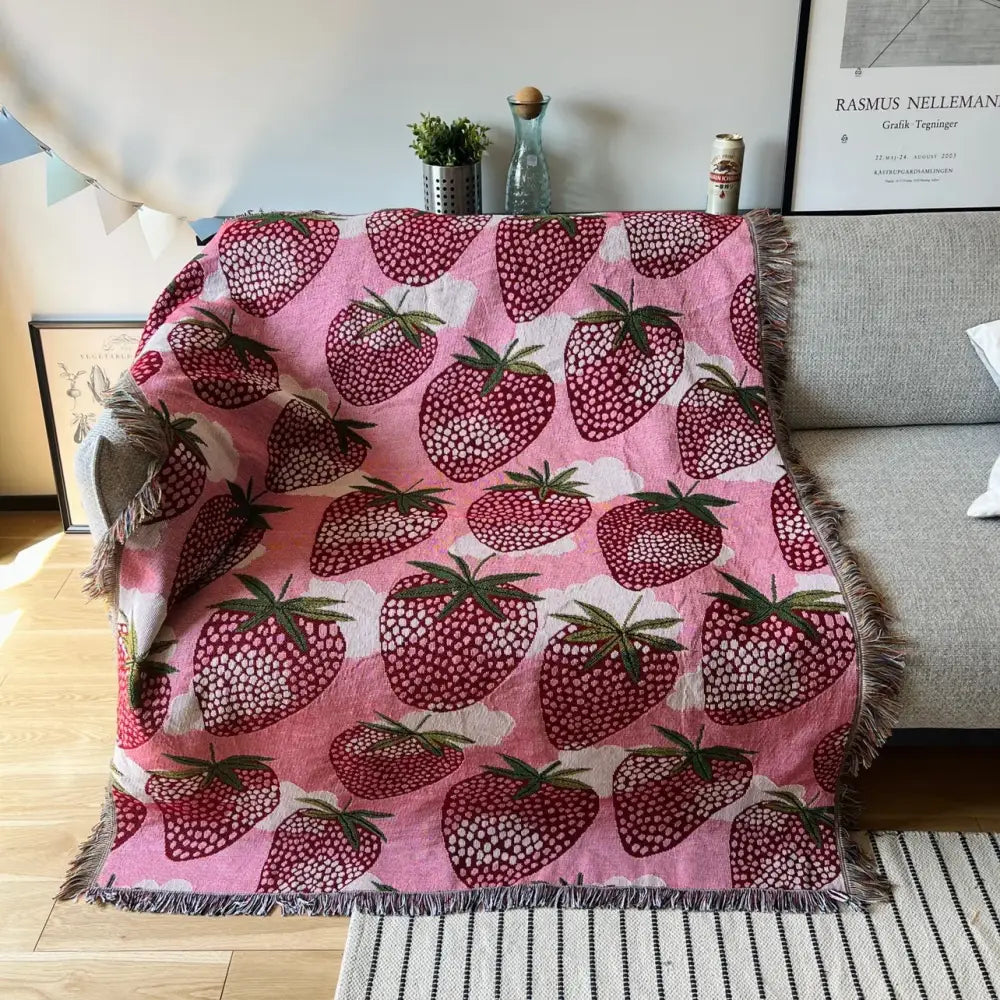 Pink Strawberry Knitted Blanket