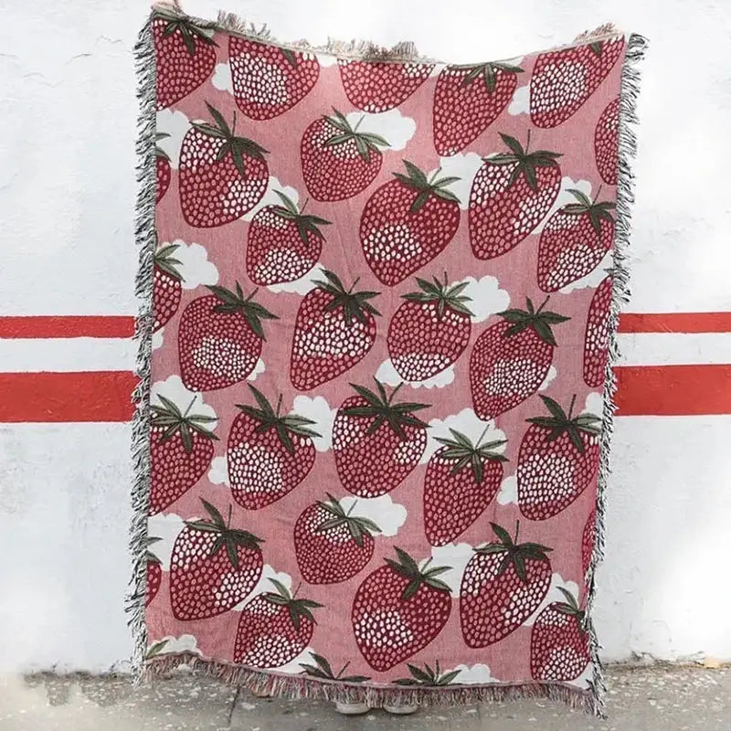 Pink Strawberry Knitted Blanket